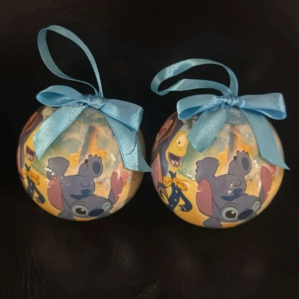 LOT of 7 Disney Store Christmas ball ornament shatterproof round Xmas lilo pooh